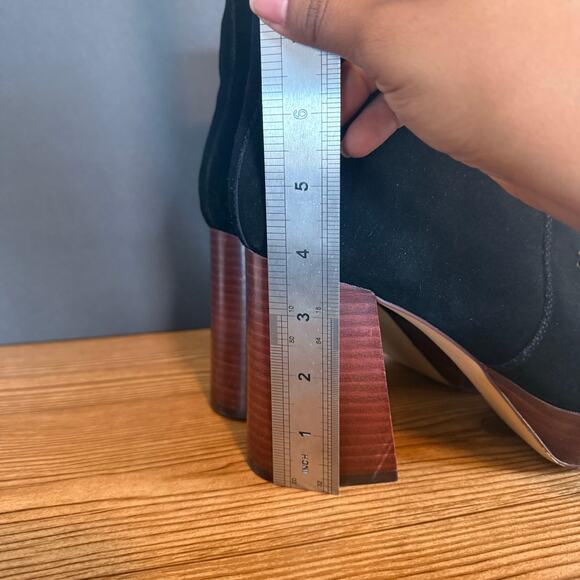 Marc Fisher Marisa Black Suede Chunky Wood Platform Block Heeled Bootie Boot 8.5 - Picture 12 of 14